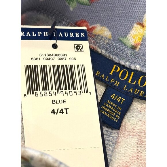 Ralph Lauren Girl's French Terry Floral Shorts Blue Pink Size 4T NWT - Picture 4 of 5
